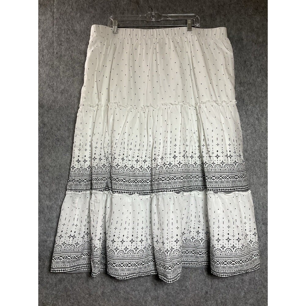 Lane Bryant Skirt Women Plus 22 White Geometric Tiered Pull On Maxi Cottage Boho